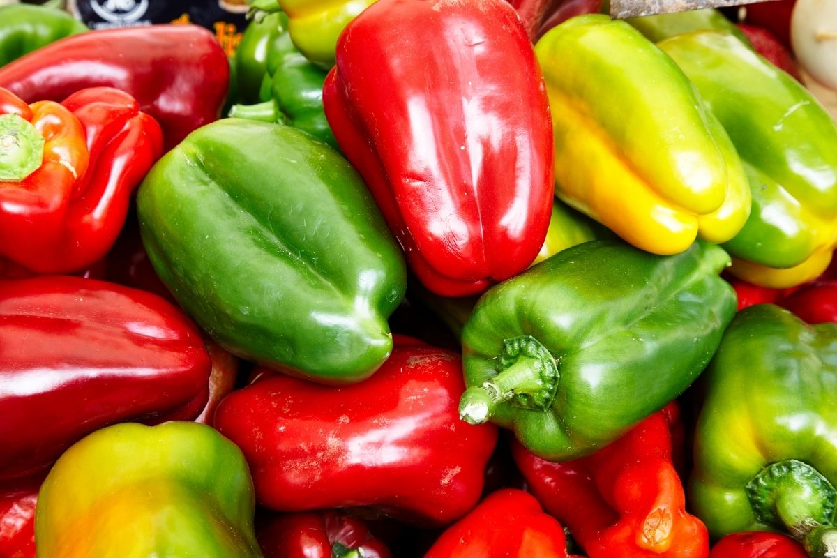 green, red and yellow peppers