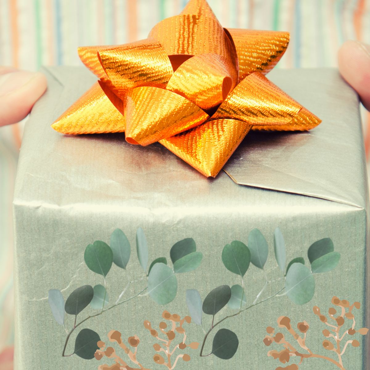 wrapped gift with a yellow bow