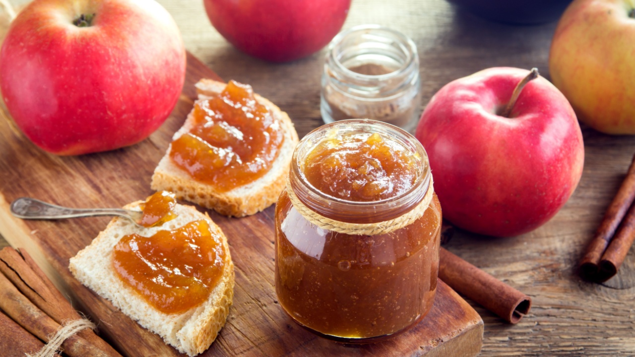 Homemade Sweet Apple Butter with Cinnamon - organic healthy vegetarian food. Apple Jam. Apple Marmalade.