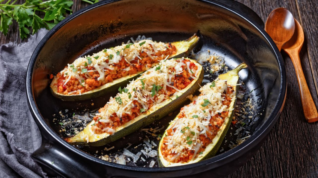 Zucchini Boats with Ground Meat, Top View