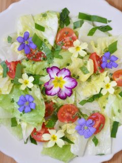 salad decorated with edible flowers