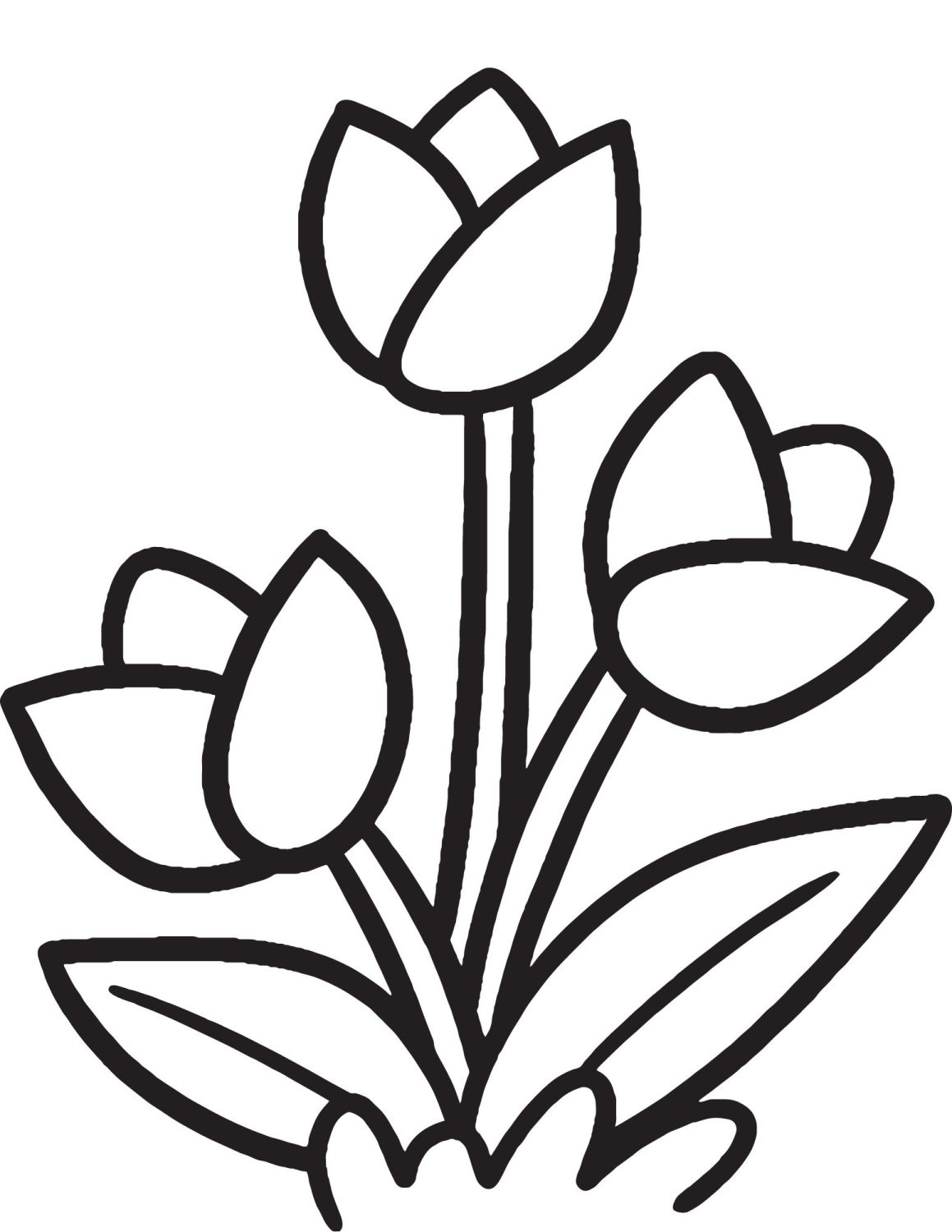Geometric tulip coloring page for kids. 