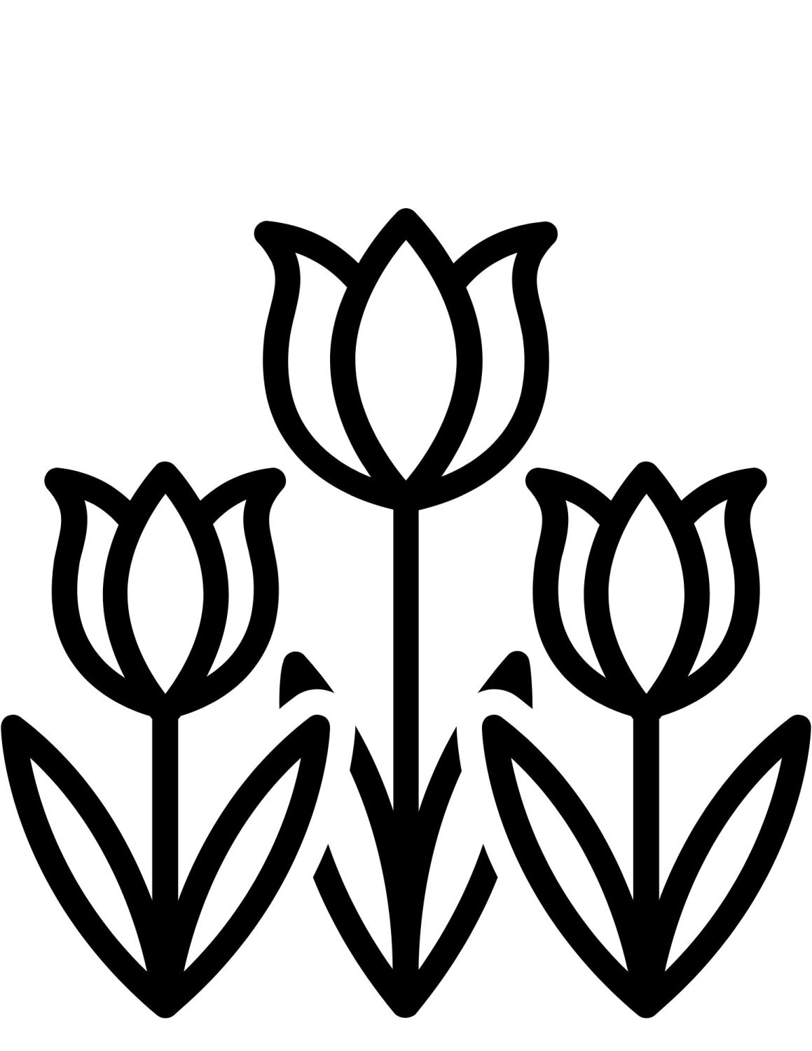 Three simple tulips to color for kids.