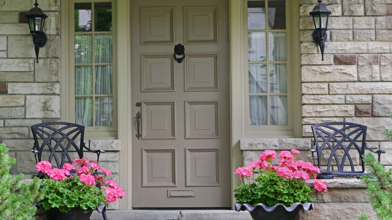 front door of house with flower pot