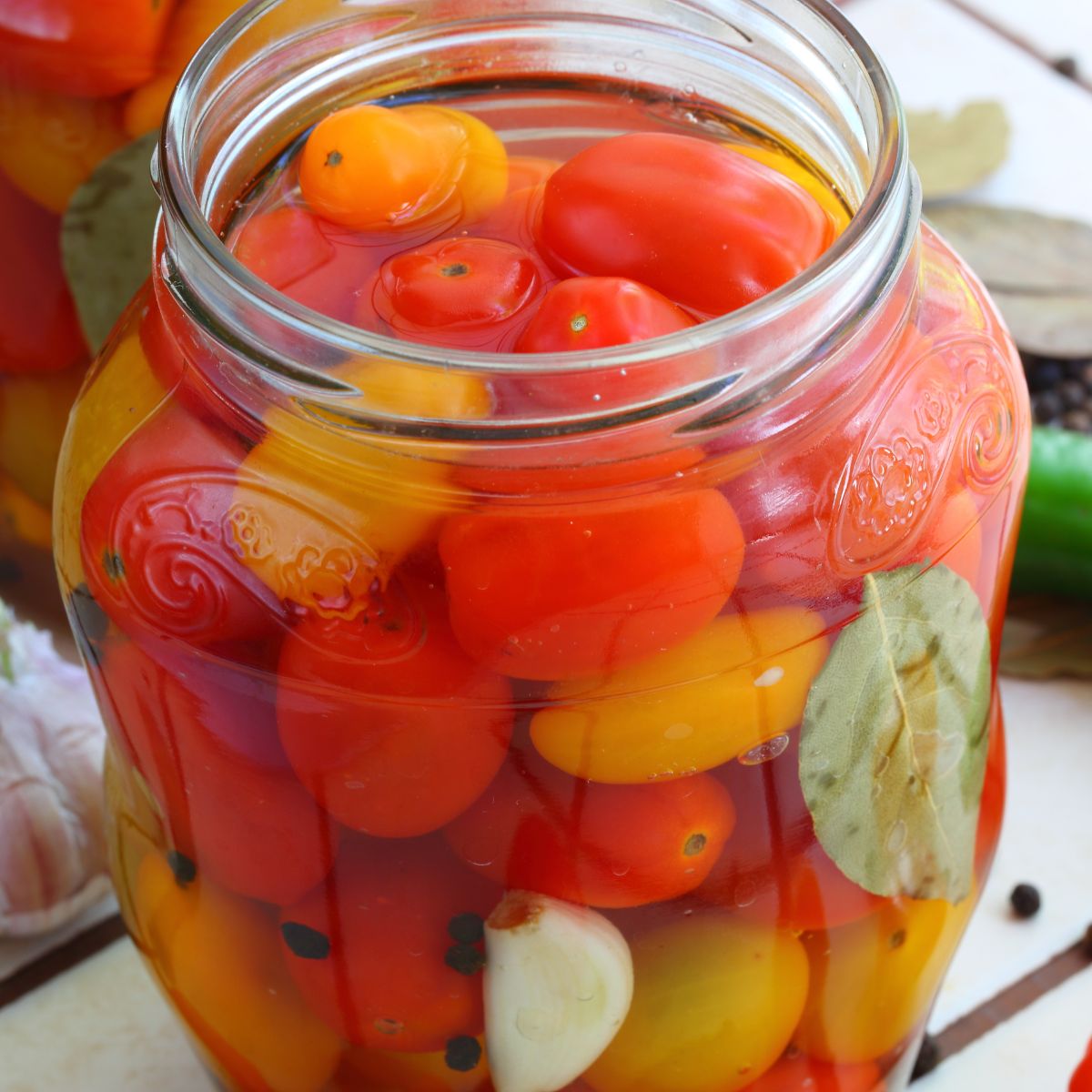 a jar of cherry tomatoes.