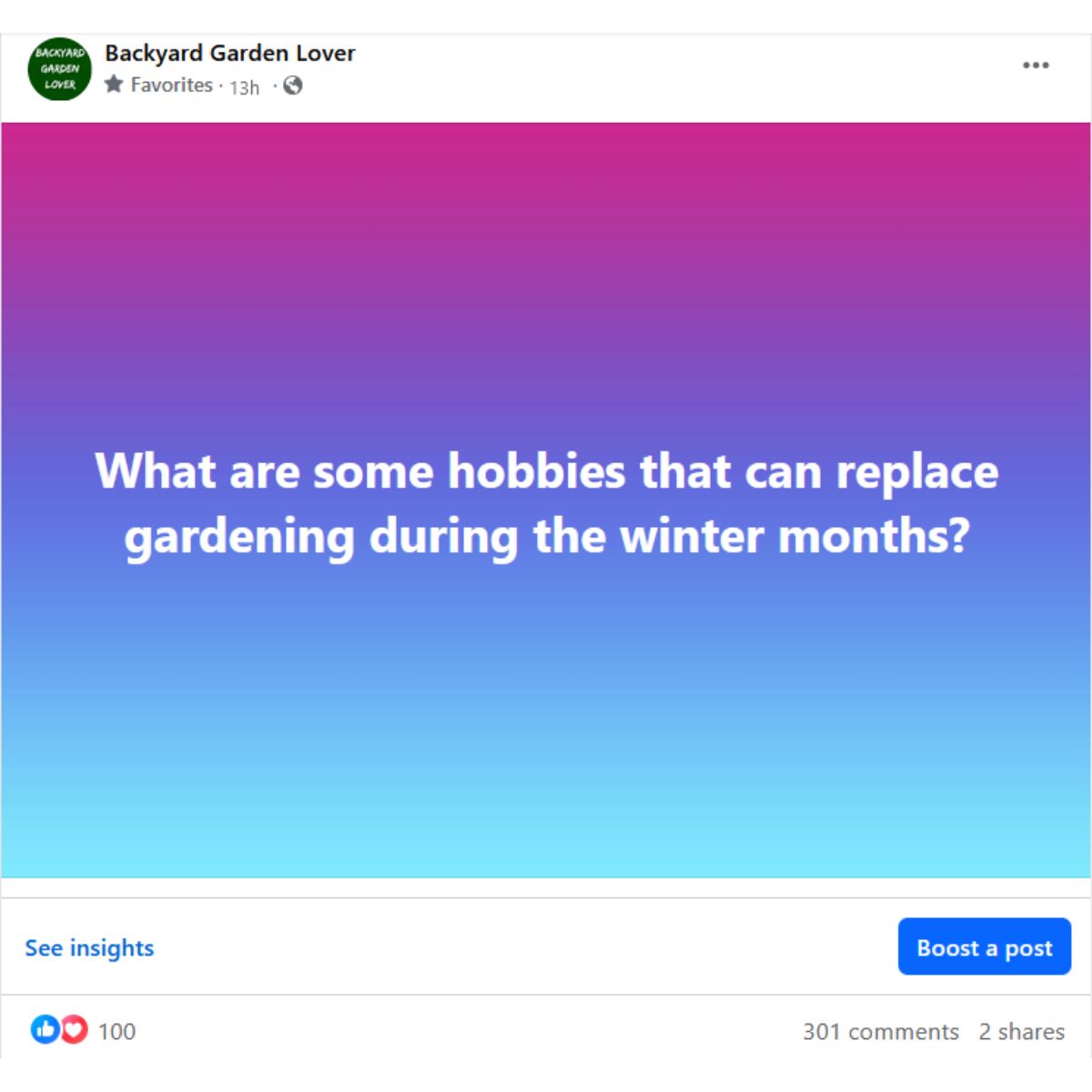 Winter hobbies for gardeners: a screenshot form my FB page.