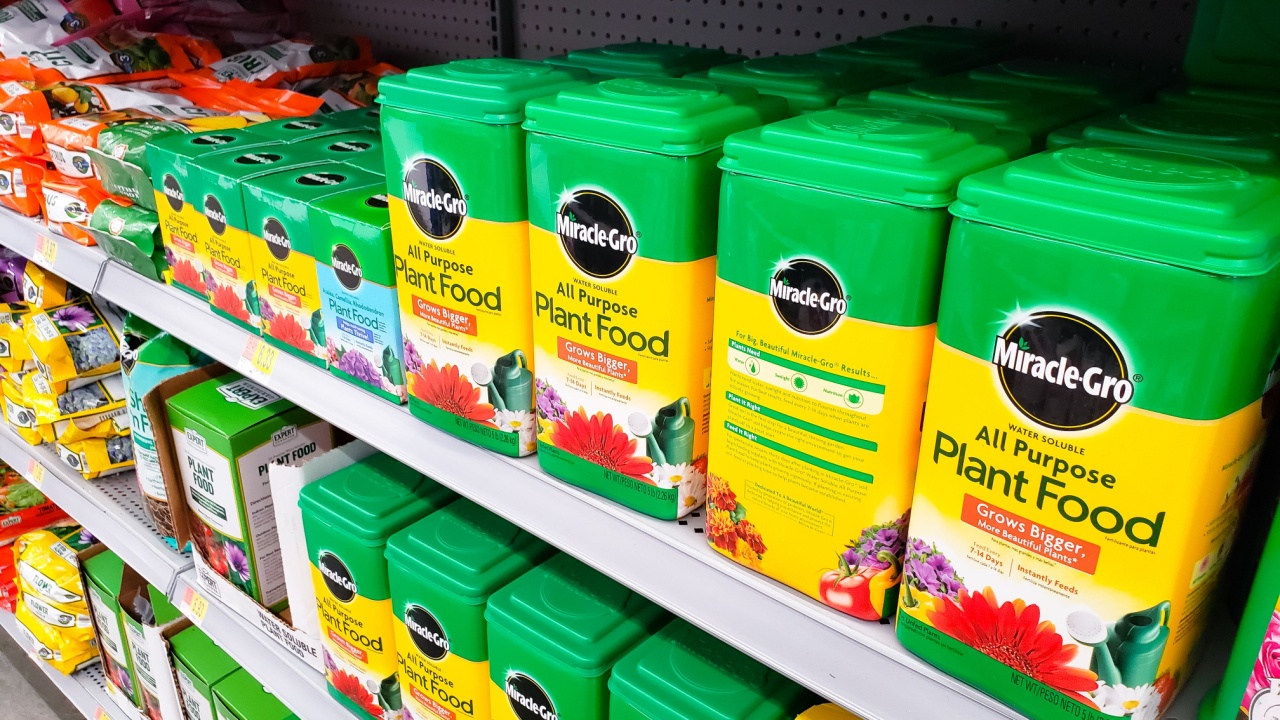 Los Angeles, California, United States - 07-01-2020: A view of several containers of Miracle-Gro all purpose plant food, on display at a local grocery store.