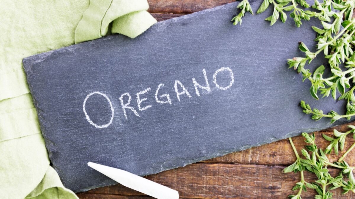 oregano text on chalkboard.