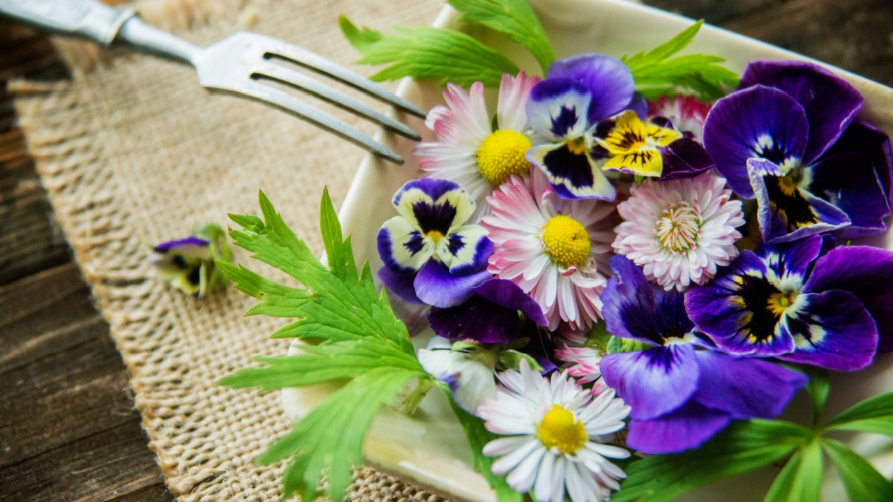 organic food, a plate full of edible flowers