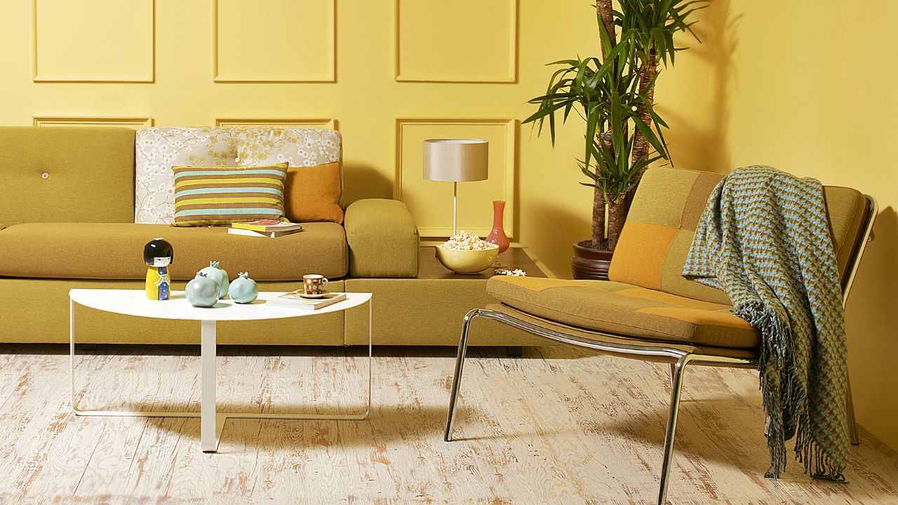 yellow wall modern interior style, modern lamp