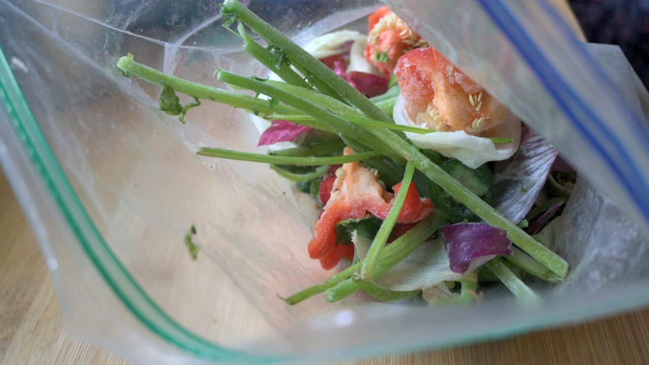 Zero Waste Kitchen with Food Scraps Vegetable Chicken Soup Stock, Sustainable Living