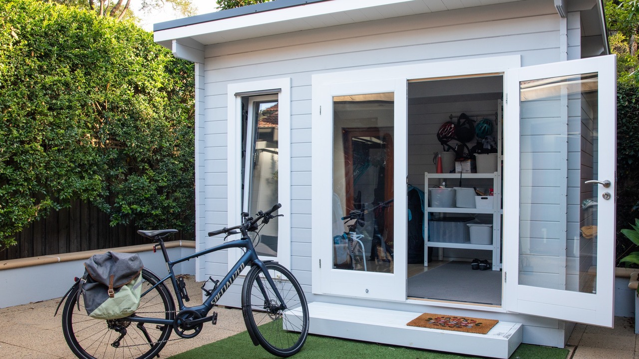 View of a backyard shed