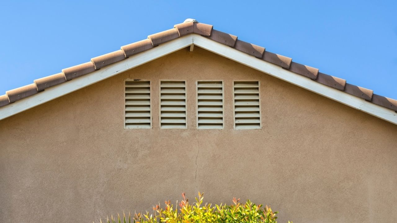 Attic ventilation window of a house, Menifee, California