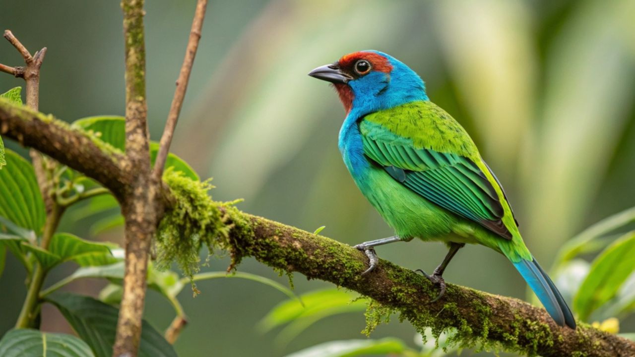 Bay-headed Tanager, tangara gyrola, perching. Beautiful bird of Colombia.