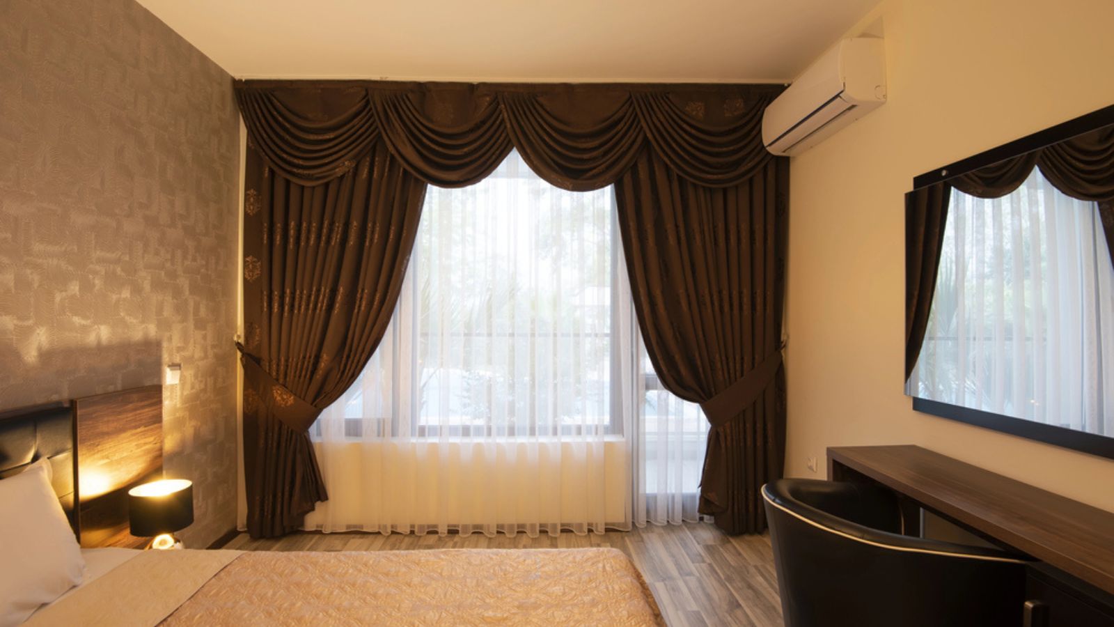 Dark Curtains Interior design with Modern living room with modern light system
