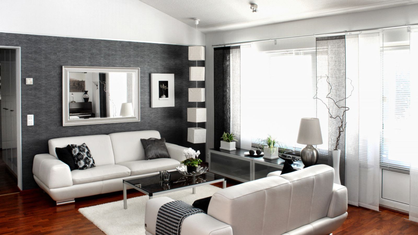 Modern living room with mirrors