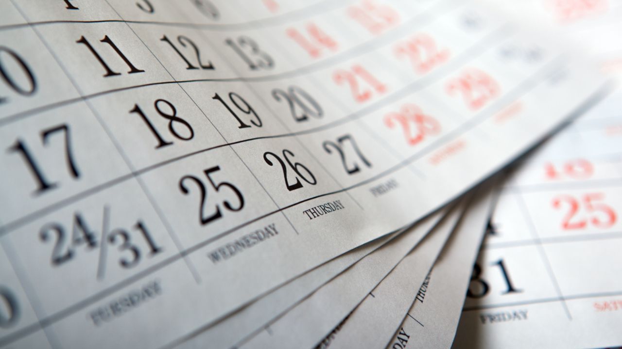 Pile of wall calendar sheets close up