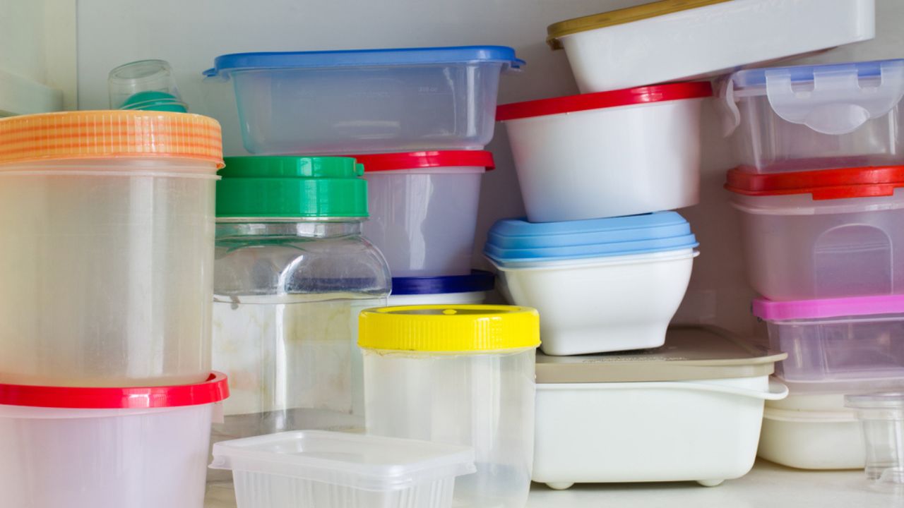 Reusable plastic container in the larder