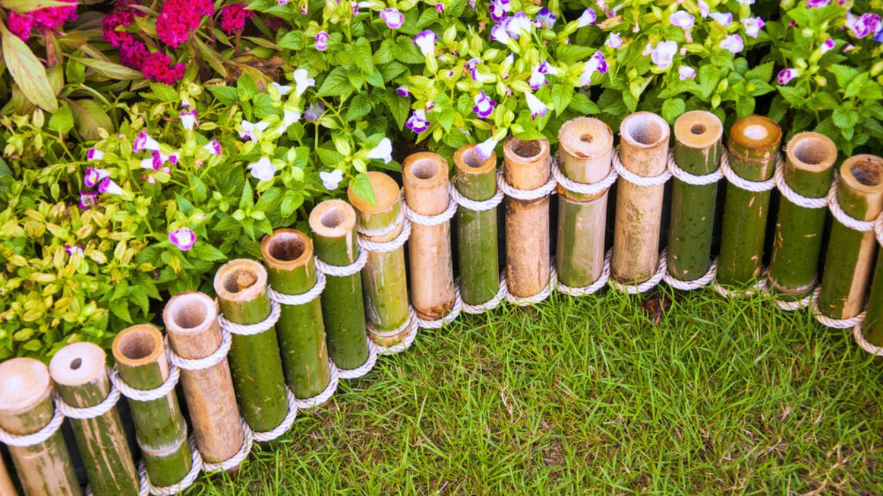 Bamboo fence, garden ornaments