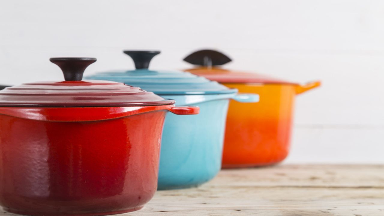 Cast iron saucepans and pot