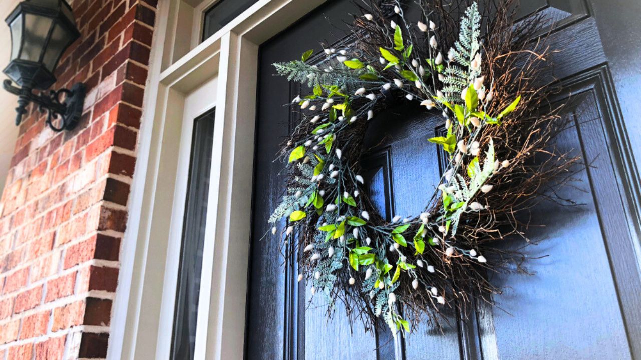 Front Door With Spring Wreath