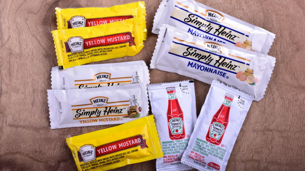 condiment packets ketchup mayo mustard