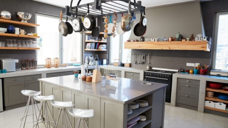 Kitchen Area Of Modern Home Interior With Island And Appliances
