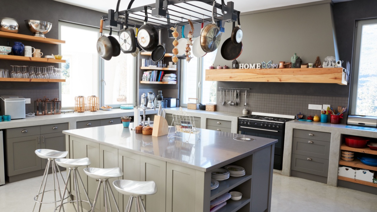 Kitchen Area Of Modern Home Interior With Island And Appliances