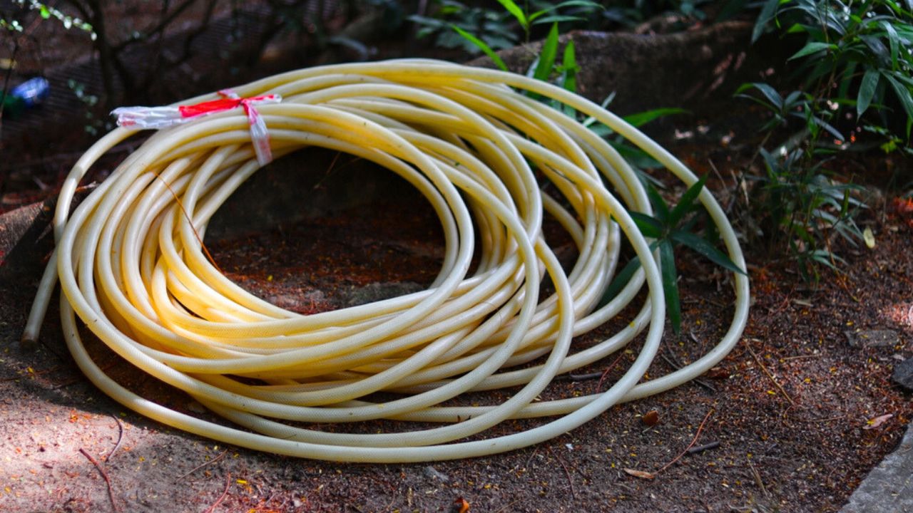 Unused hose reel in the garden