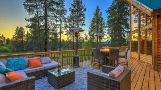Beautiful,Chalet,Cider,Home,Exterior,During,Evening,With,New,Deisgn
