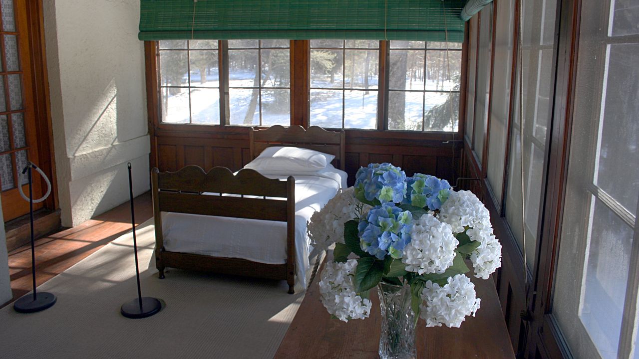 Photograph of the sleeping porch in the main house of the Eleanor Roosevelt National Historic Site, Hyde Park, New York, USA