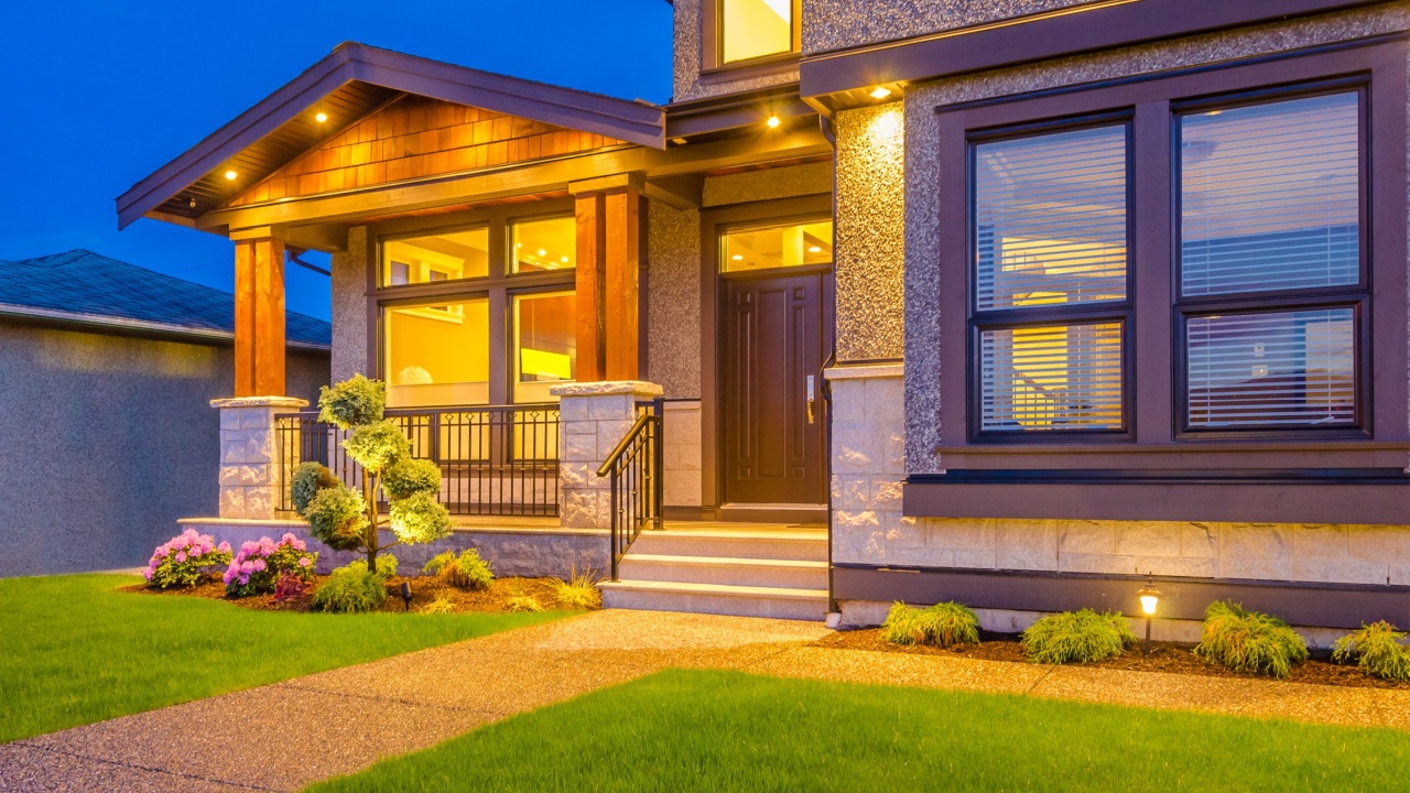 Luxury house at night in Vancouver, Canada.