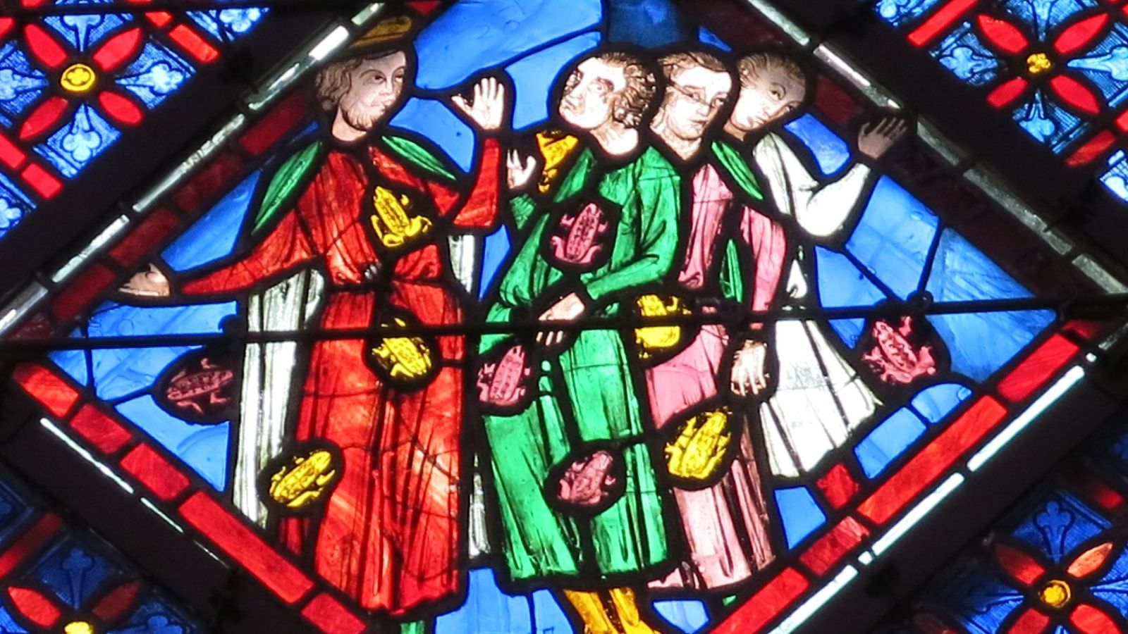 Stained glass window of the upper chapel of the Sainte-Chapelle de Paris Second Plague of Egypt (Frogs) (Paris 1st arrond., France)