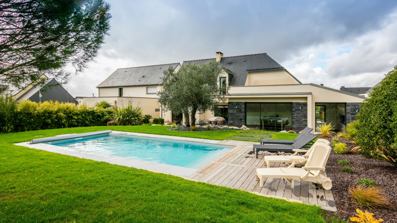 home swimming pool in garden and terrace