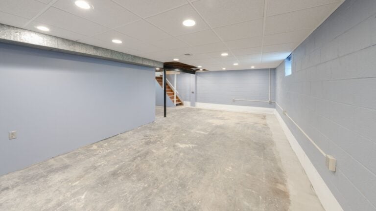 Detroit, Michigan -USA- March 1st, 2023: older home with unfinished basement has been water proofed and water damage repaired