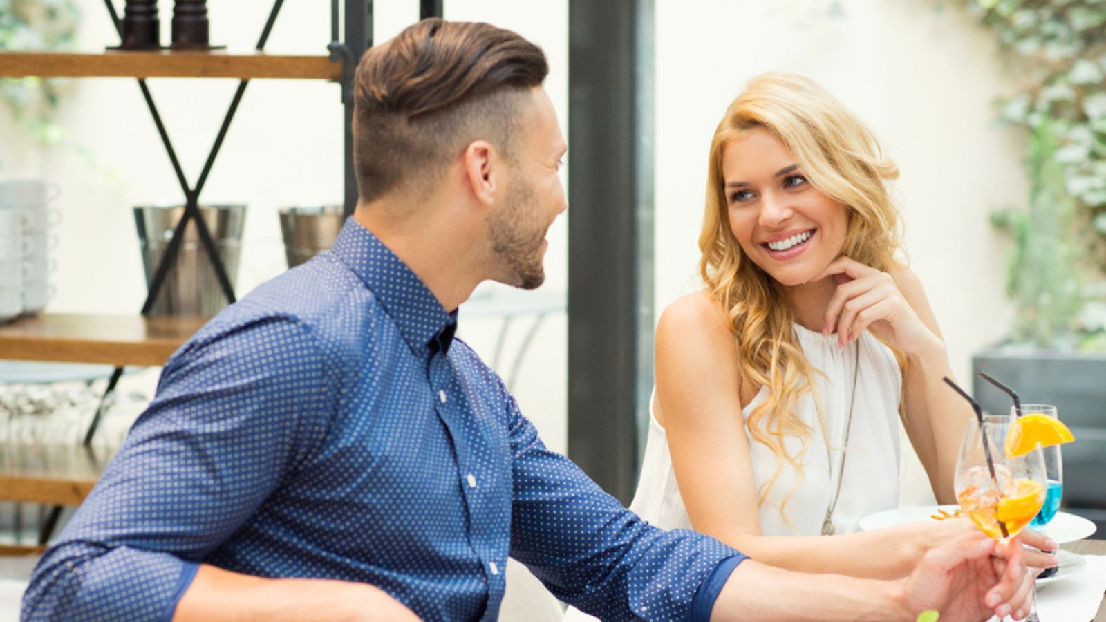 Beautiful couple on a date in restaurant