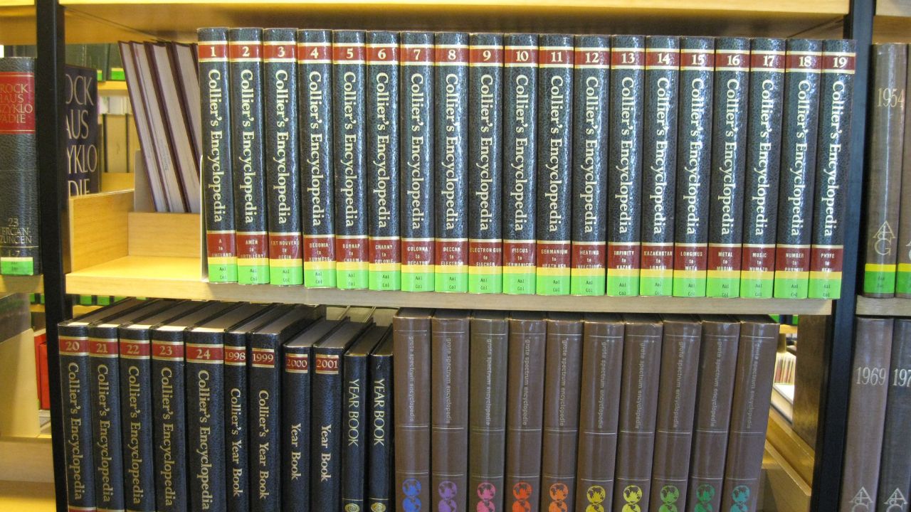 Collier's Encyclopedia in a German library.