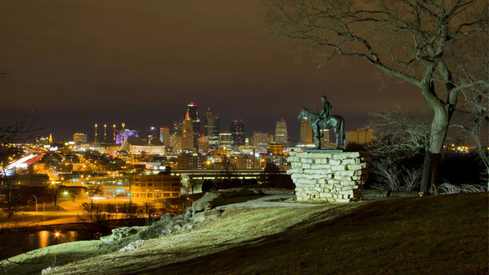 Kansas City Night Skyline from the Scout