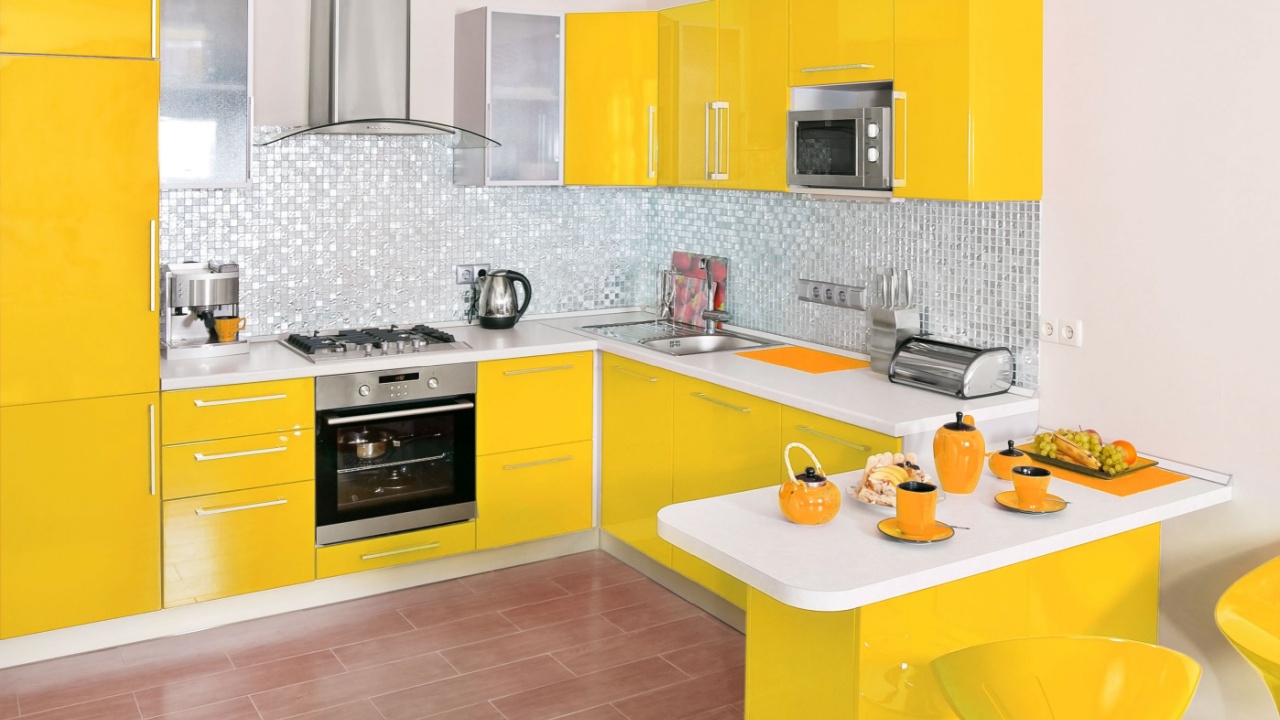 Modern kitchen interior with yellow decoration