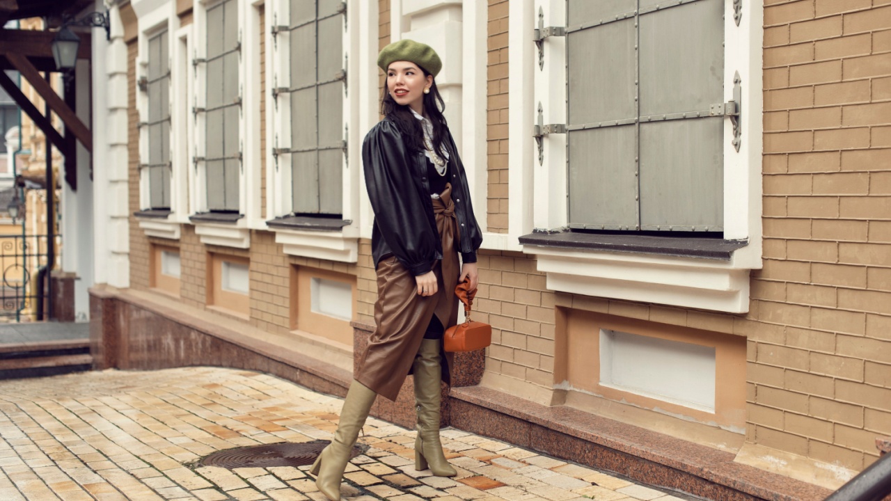 Winter walk with a fashionable young girl