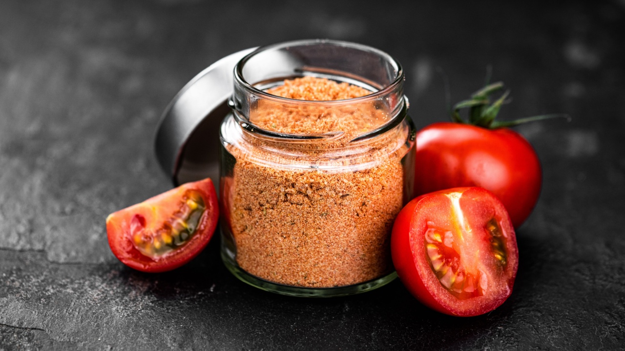 Tomato Powder (detailed close up shot; selective focus) on vintage background