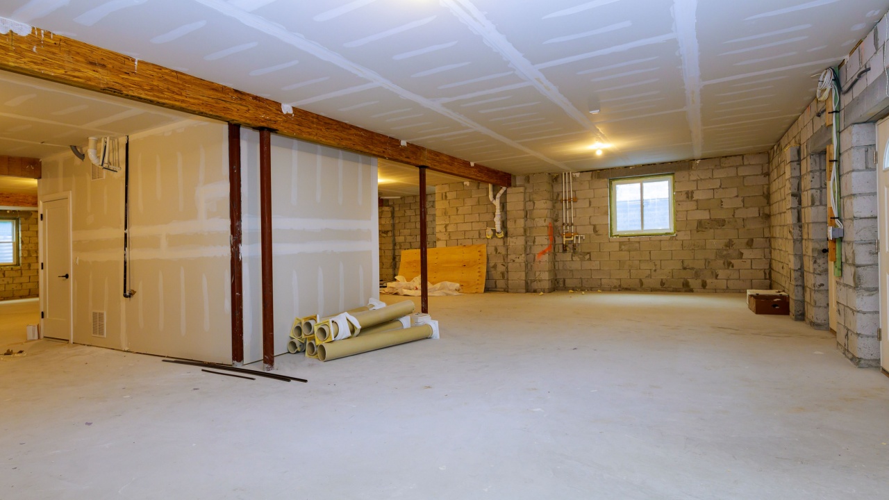 Unfinished new build interior construction basement renovation ground floor Inside selected focus