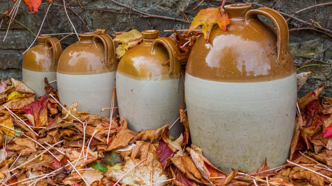 Collection of Antique vintage brown Stoneware Jug crocks