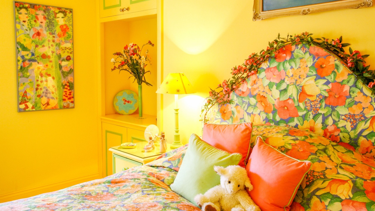 Bristol, England - May 30th 2012: A brightly coloured bedroom in an upmarket house