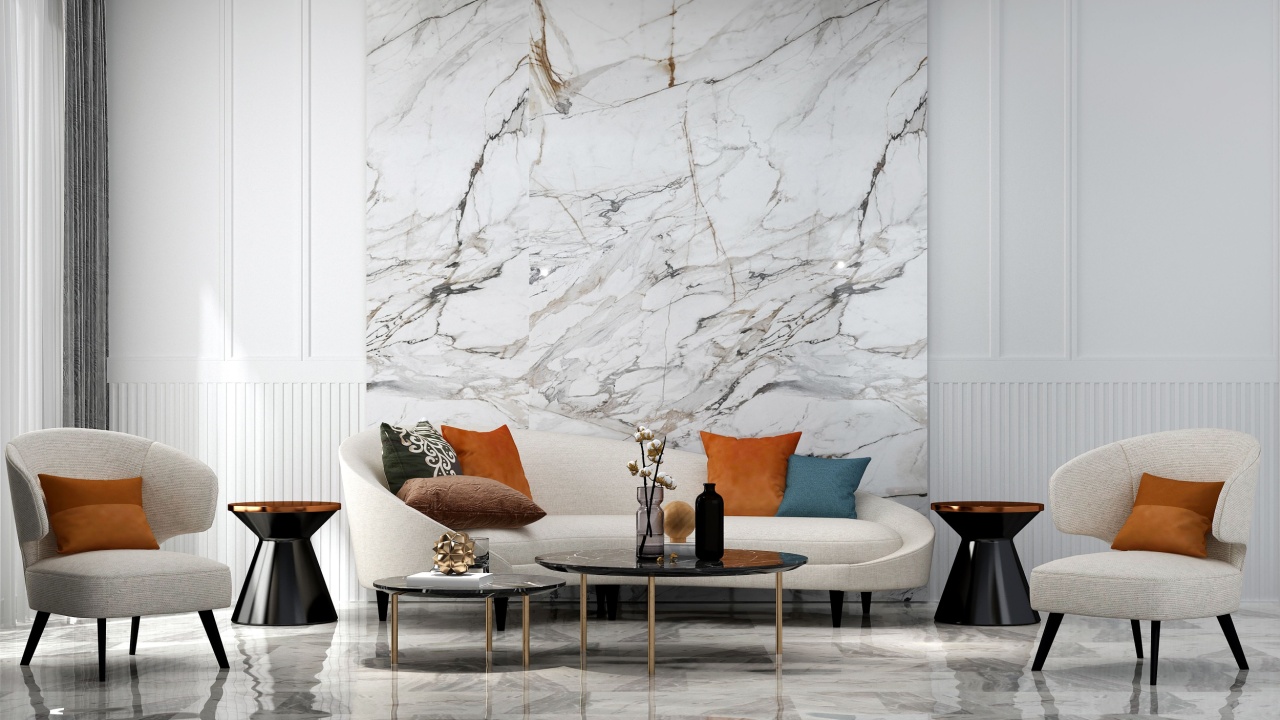 Modern luxury living room interior and decoration mock up furniture and black and white marble wall pattern background.3D rendering