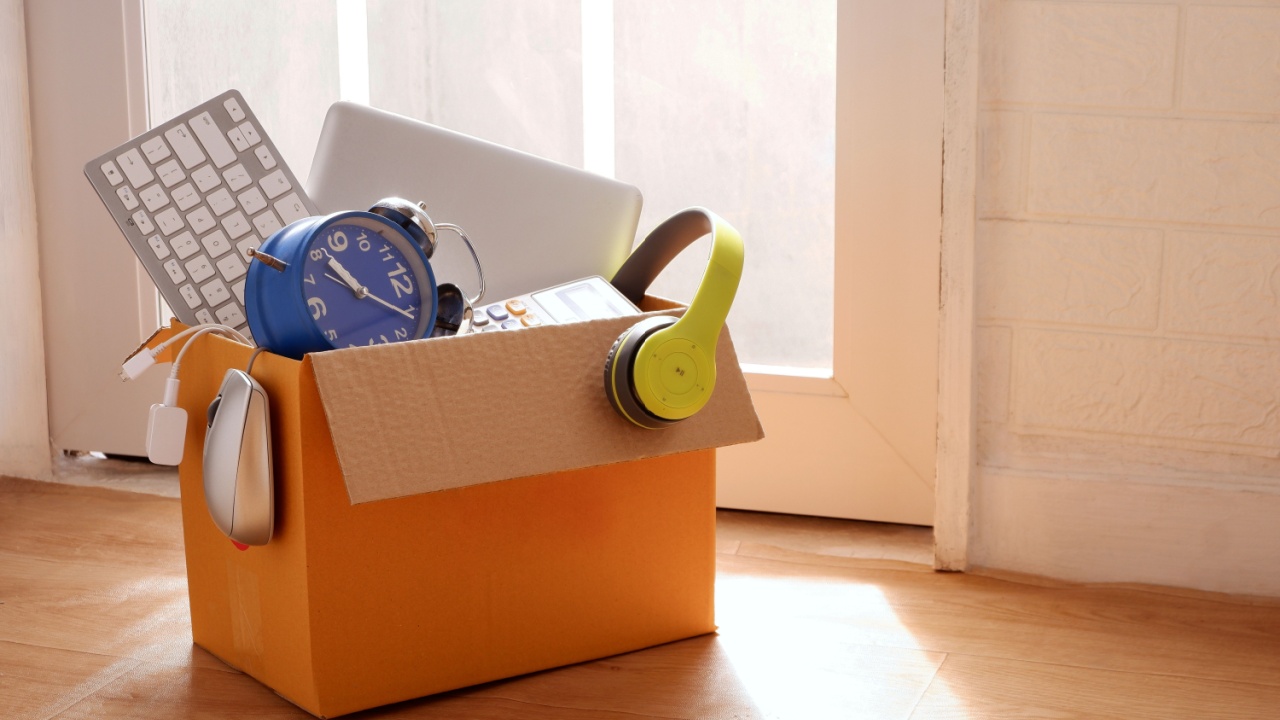 Obsolete electronic gadgets or e-waste in paper boxes , Reuse and Recycle concept.