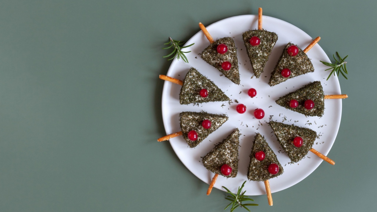 Christmas appetizers, form of Christmas trees made of cheese and dry dill herb