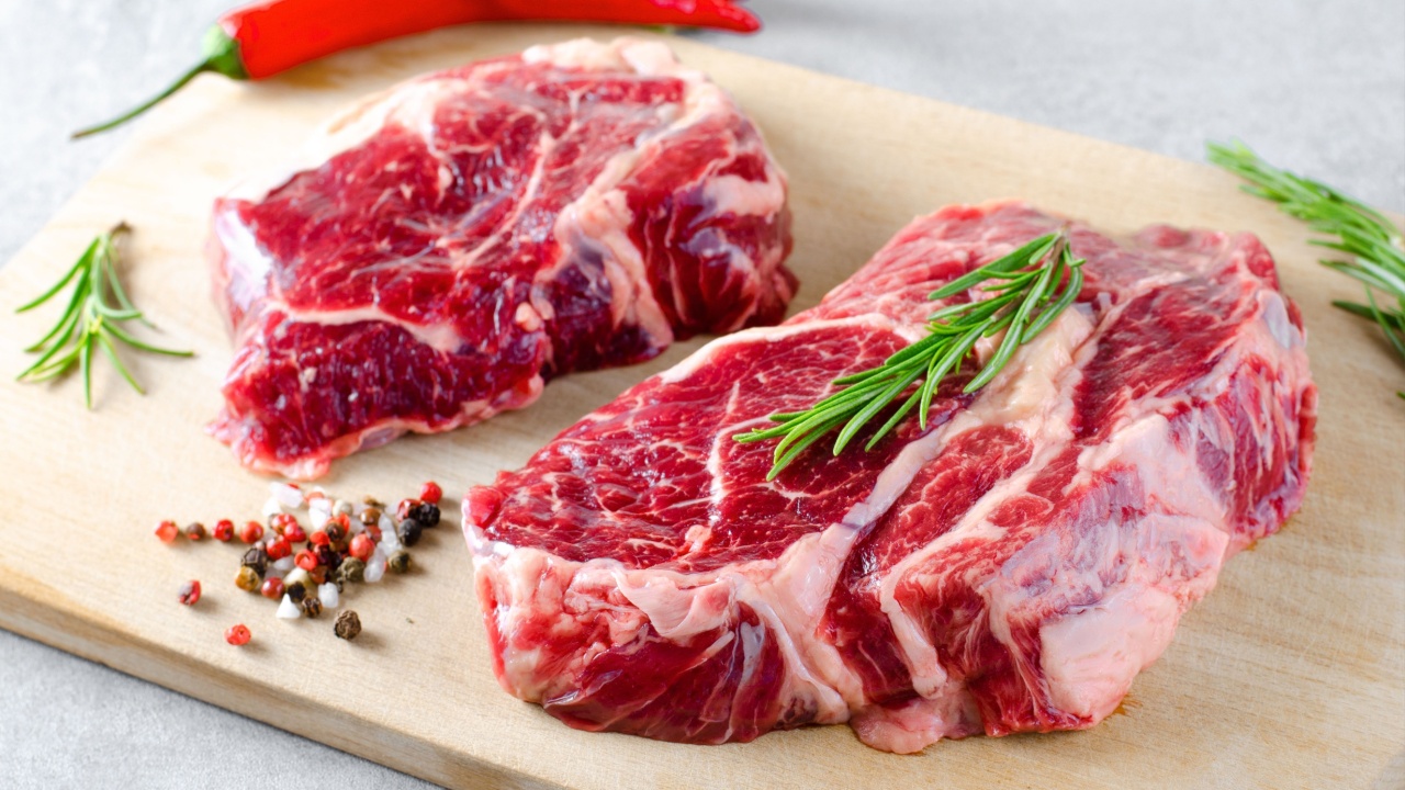 Raw Beef Organic Meat, Grey Background, Beef Steak