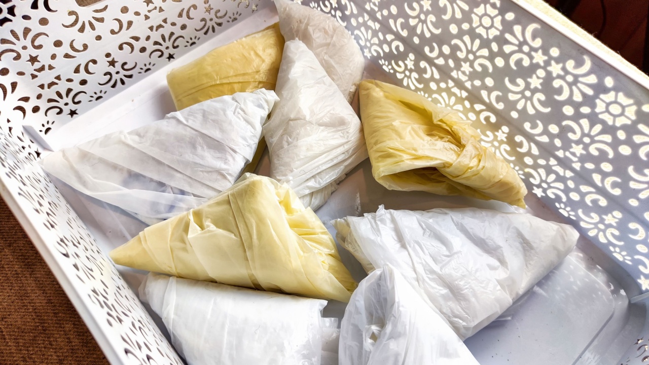 Plastic bag folded into triangle for storage. Ways of storing and laying at home