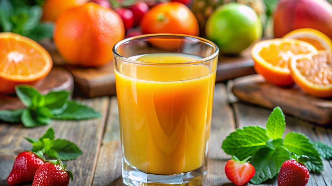Orange juice in a refreshing glass